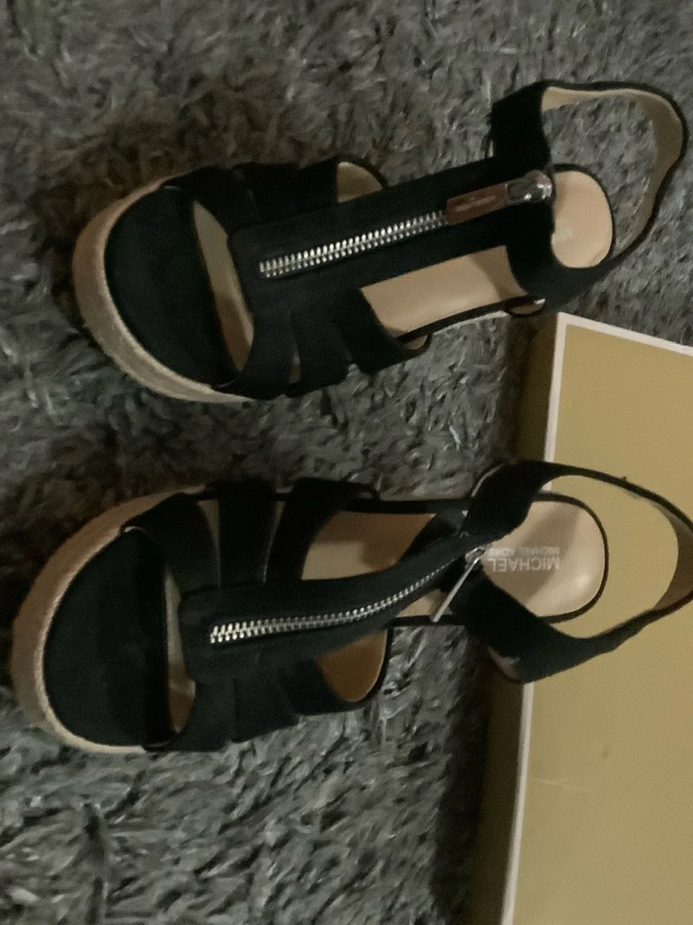 Michael Kors Black Wedge Sandals with Espadrille Platform
